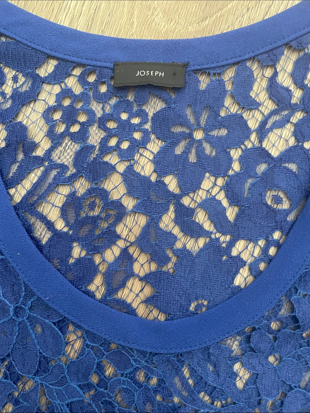 Joseph Cobalt Blue Floral Lace Tank Top Sleeveless Size US 6 EU 40 Cutout - Picture 6 of 7